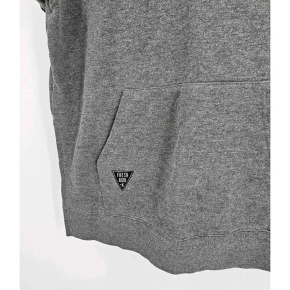 Fresh Goods Gray Hooded Short Sleeve Pullover Sweatshirt Side Splits Sz L - Picture 4 of 7